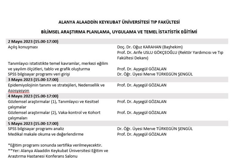 BİLİMSEL ARAŞTIRMA PLANLAMA UYGULAMA VE TEMEL İSTATİSTİK EĞİTİMİ